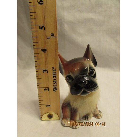 Vintage Bulldog figurine statue furry neck Japan brown black dog puppy - Picture 7 of 7